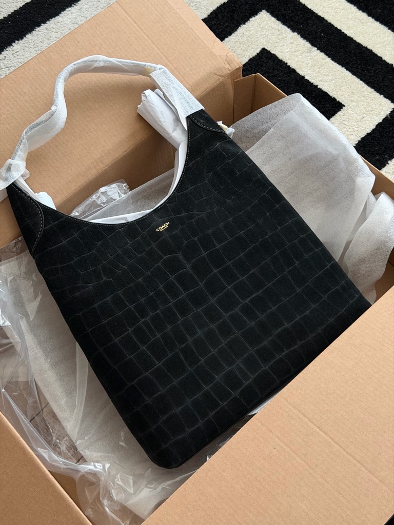 Coach Black Croc-Embossed Suede Shoulder Bag Sz 39 Brooklyn 550